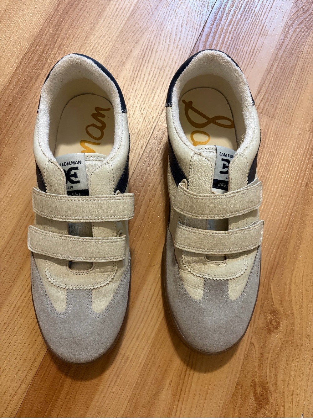 Sam Edelman Cream and Blue Velcro Sneakers